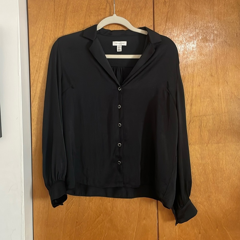Topshop Black Satin Button up shirt